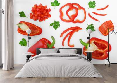 red sweet bell pepper isolated on white background. Top view. Flat lay Wall mural