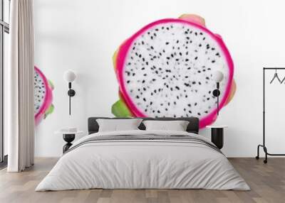 Ripe Dragon fruit, Pitaya or Pitahaya isolated on white background, fruit healthy concept. Set or collection Wall mural