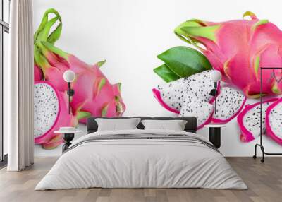 Ripe Dragon fruit, Pitaya or Pitahaya isolated on white background, fruit healthy concept Wall mural