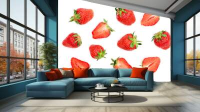 Strawberries isolated on white background. Top view. Flat lay pattern Wall mural