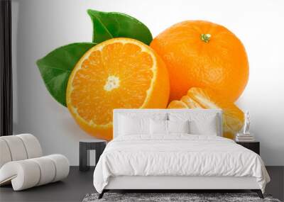 tangerine or mandarin fruit with leaves isolated on white background Wall mural