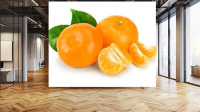 tangerine or mandarin fruit with leaves isolated on white background Wall mural