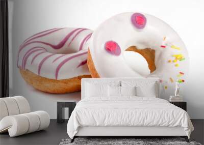 two glazed donut isolated on white background Wall mural