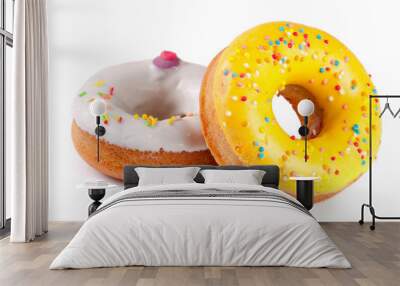 two glazed donut isolated on white background Wall mural