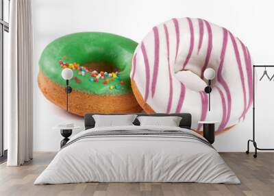 two glazed donut isolated on white background Wall mural