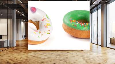 two glazed donut isolated on white background Wall mural