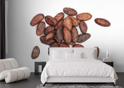 unpeeled cocoa bean isolated on white background close-up top view Wall mural