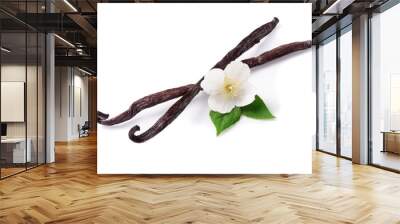 Vanilla sticks with flower and leaf isolated on white background Wall mural