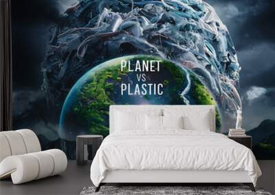 Green globe earth day concept Planet vs. Plastics , Earth day 2024 Wall mural