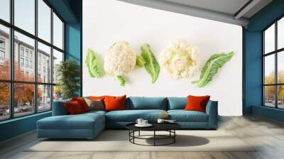 fresh cauliflower.white background.top view Wall mural