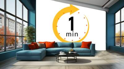 1 minutes clock quick number icon. 1min time circle icon Wall mural