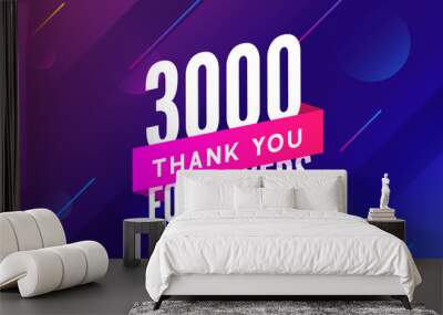 3000 followers vector. Greeting social card thank you followers. Congratulations 3k follower design template Wall mural