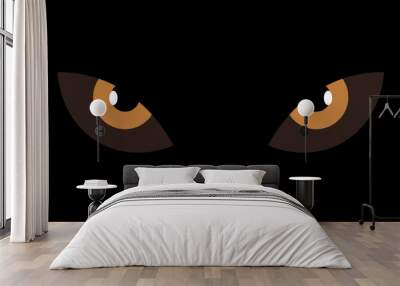 Animal eye brown icon vector party cartoon dark poster. Happy halloween cat eye poster face silhouette sign. Wall mural