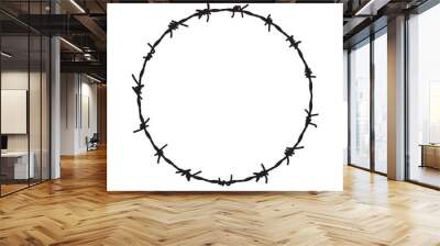 Barb wire circle vector fence frame. Barbed round wire ring prison logo Wall mural