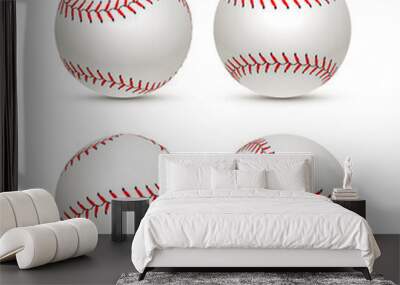 Baseball ball isolated white icon. Softball set vector base ball equipment illustration Wall mural