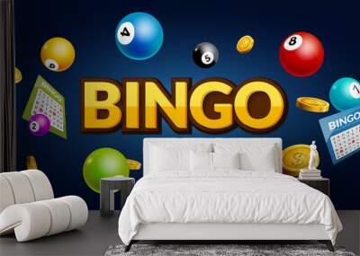 Bingo lottery poster. Balls numbers falling luck concept. Lottery game background Wall mural