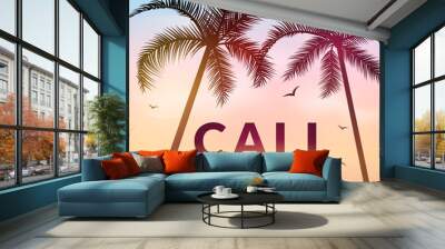 California background with palm. Vector background beach. Summer tropical banner design. Paradise poster template illustration Wall mural