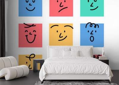 Cartoon smile face abstract character happy icon. Vector emotion face avatar Wall mural