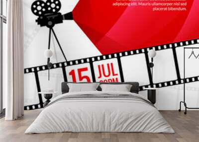 Cinema festival poster template. Vector camcorder and line videotape illustration. Movie festival art background Wall mural