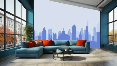 Cityscape silhouette urban illustration. City skyline building town skyscraper horizon background Wall mural