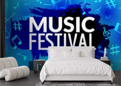 Colorful vector music festival concert template flyer. Musical flyer design poster with notes Wall mural