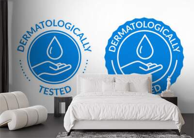 Dermatology skin test cosmetic label stamp icon. Water hypoallergenic certified dermatologist symbol icon. Wall mural