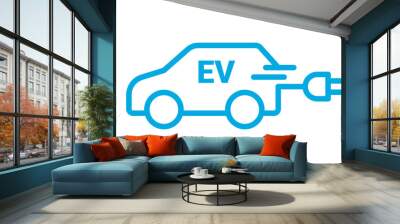 EV car electric vehicle charger logo icon. Hybrid ev car station eco sign green automobile symbol. Wall mural