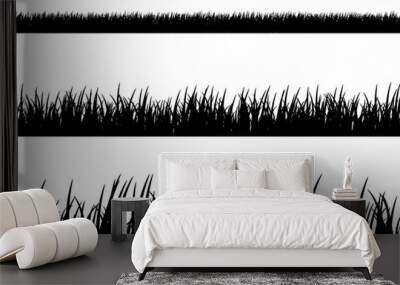 Grass meadow border vector pattern. Spring or summer plant field lawn. Black and white grass background Wall mural