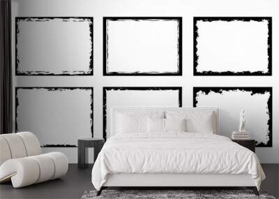 Grunge frame brush square border vector stroke paint. Texture black frame old grunge square frame. Wall mural