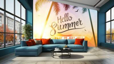 hello summer beach party. tropic summer fun vacation and travel. tropical poster colorful background Wall mural