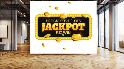 Jackpot casino label background sign. Casino jackpot coins money winner text shining symbol isolated on white Wall mural