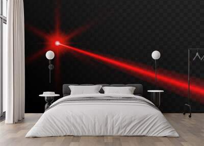 Laser beam red light. Vector laser beam line ray glow effect energy Wall mural