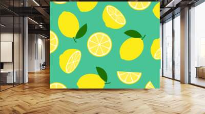 Lemon citrus fruit food summer texture seamless background. Lemon yellow print abstract Wall mural