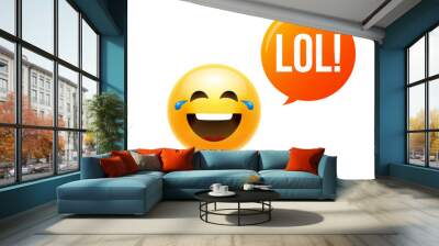 Lol emoji icon smile face. Emoticon joke happy cartoon funny lol emoji illustration Wall mural