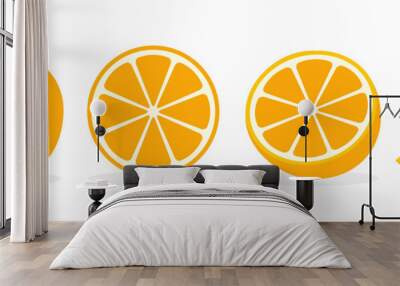 Orange vector flat slice icon. Orange fruit vitamin C segment half illustration, cartoon clementine Wall mural