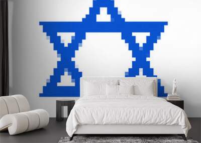 Pixel art Star of David in blue. Minimalistic Star of David design in retro pixelated style. Wall mural