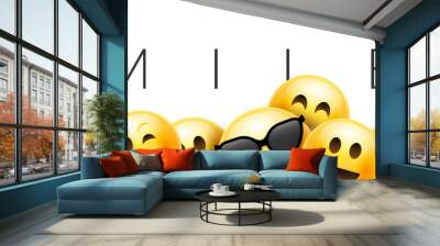 Smiley funny background emoticon face vector wallpaper. Fun smile 3d template design Wall mural