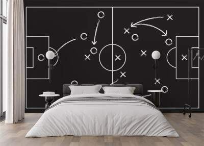 Soccer field strategy game tactic football vector board game plan. Soccer team strategy Wall mural