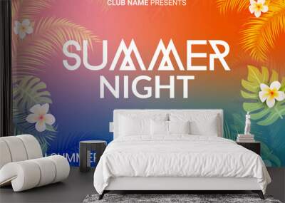 Summer night dance party beach flyer design. Summer night sunset tropical vector poster template background Wall mural