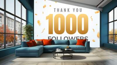 Thank you 1000 followers design template social network number anniversary. Social users golden number friends thousand celebration Wall mural