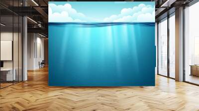 Underwater ocean surface. Blue water background. Clean nature sea underwater backdrop with sky Wall mural