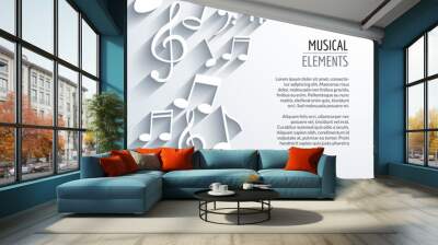 Vector abstract Music notes with shadows. On white isolated background. Musical concept Wall mural