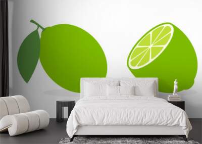 Vector lime slice green illustration lemon isolated half fruit lime. Fresh green cut citrus icon Wall mural