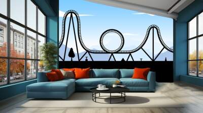 Vector roller coaster ride silhouette park. Rollercoaster icon illustration skyline concept Wall mural