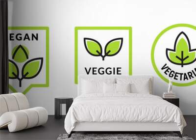 vegan plant icon logo. vegetarian plant symbol nature badge bio product eco label icon Wall mural