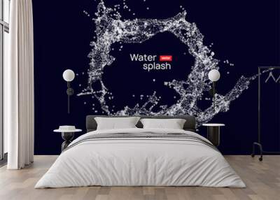 Water splash circle background on dark. Wave texture water isolated clear liquid drop background Wall mural