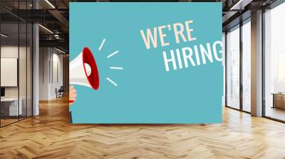 We hiring now banner job offer vector background. Hiring promotion megaphone employee illustration Wall mural