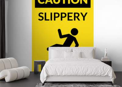 Wet floor sign. Safety yellow slippery floor warning icon vector caution symbol Wall mural