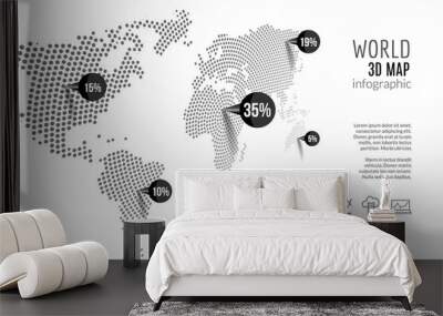 World map infographic. 3D map concept with percents and pins Wall mural