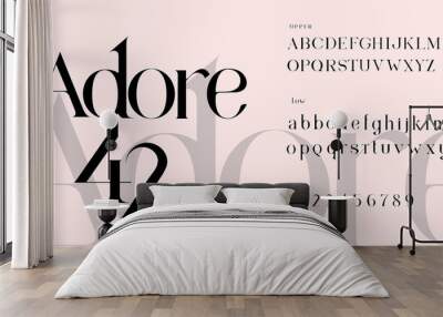 Adore font Set. Lowercase and Uppercase included. Signs and nimerals. Elegant logo and fashion alphabet. Wall mural